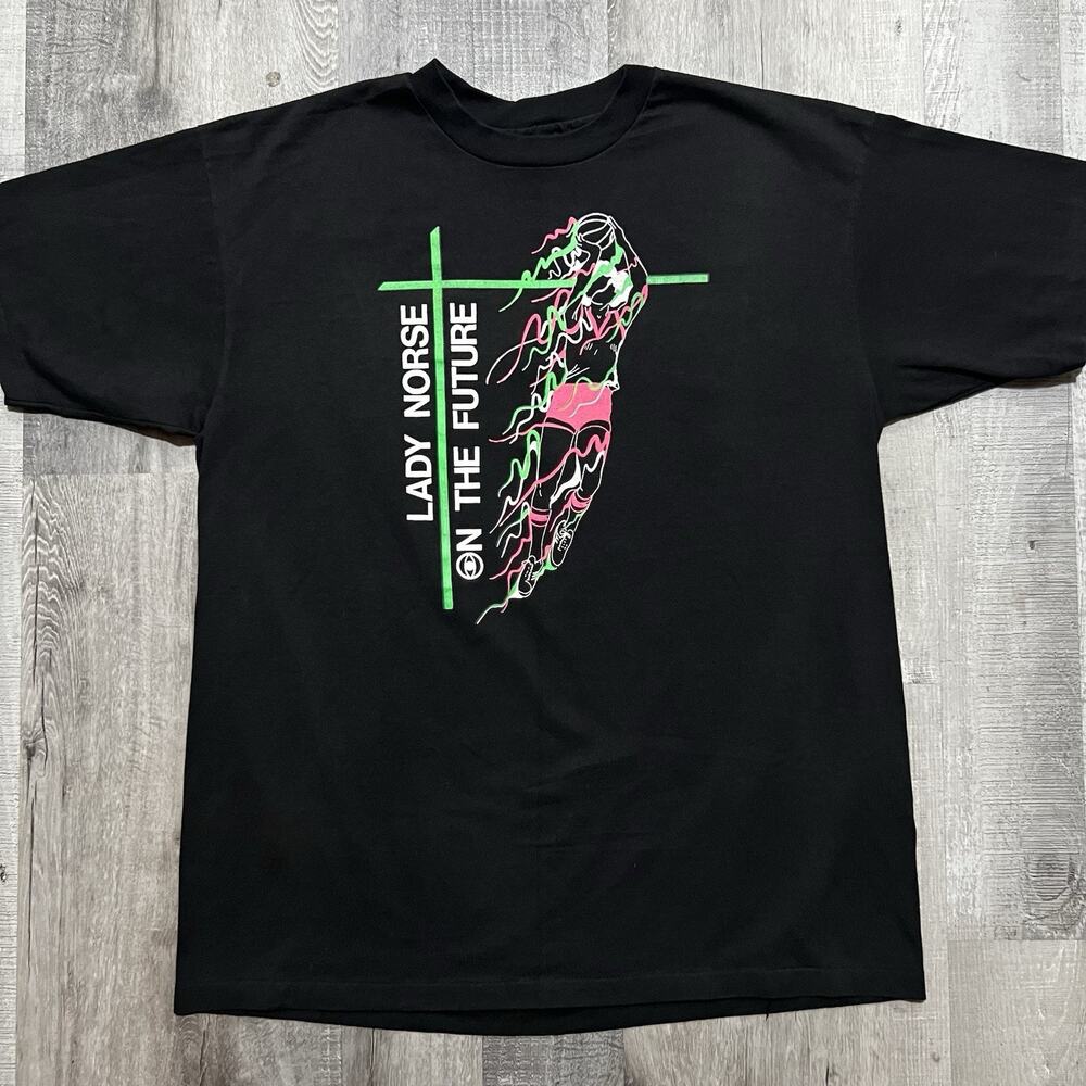 VTG Lady Norse Women's Basketball T Shirt 1980s Black Neon USA Colorado T Shirt